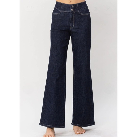 Judy Blue Denim - Judy Blue 9/29 Jeans Dark Denim High Waist Straight Flare Leg Western Bohemian